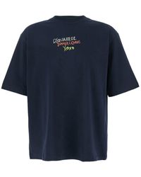 DSquared² - Blue T‐shirt With Round Neck And Embroidered Logo On The Front In Cotton Woman - Lyst