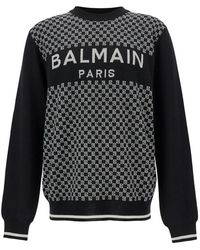 Balmain - Black Sweater With Mini Monogram In Wool Man - Lyst