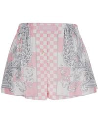 Versace - Bermuda Shorts With Baroque Chessboard Print - Lyst