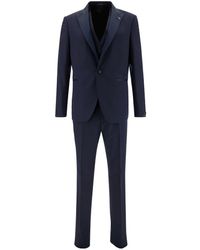 Tagliatore - Blue Single-breasted Tuxedo With Vest In Wool Man - Lyst