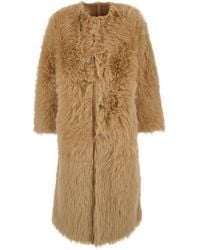 Urbancode - Shearling Coat With Round Neck And Front Closure - Lyst