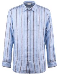 Etro - Light Linen Striped Shirt With Logo - Lyst