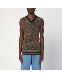Wales Bonner - Navy Blue/yellow Textured Vest In A Blend - Lyst