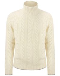 Peserico - Wool And Cashmere Cable-knit Turtleneck Sweater - Lyst