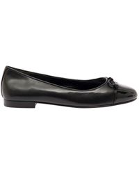 Tory Burch - Black Ballet Flats With Bow Detail And Tonal Toe In Leather Woman - Lyst