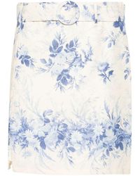 Twin Set - Linen And Cotton Miniskirt With Floral Print - Lyst