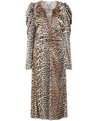Ganni - Leopard Print Midi Dress - Lyst