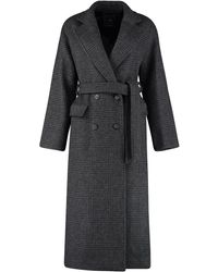 Pinko Giacomo Double-breasted Prince-of-wales Wool Coat - Black