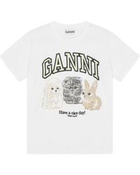Ganni - Basic Cotton Jersey Animals Relaxed T-Shirt - Lyst