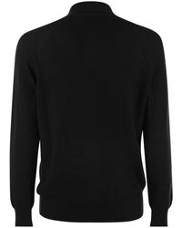 Brunello Cucinelli - Cotton Rib Knit Polo Shirt With Long Raglan Sleeve - Lyst