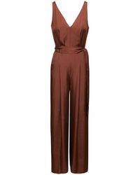 IVY & OAK - 'patricia' Brown V Neck Jumpsuit With Belt In Acetate Woman - Lyst