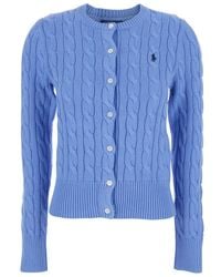 Polo Ralph Lauren - Crewneck Cable Knit Cardigan With Pony Embroidery On The Front - Lyst