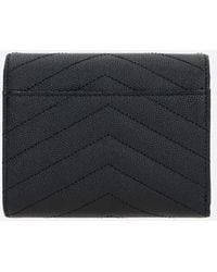 Saint Laurent - Grain De Poudre Leather Cassandre Matelassé Compact Tri Fold Wallet Accessories - Lyst