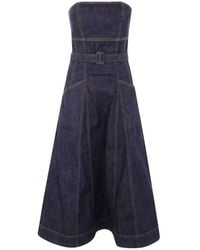 Self-Portrait - Denim Bandeau Midi Dress - Lyst