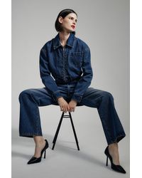 Bardot - Cropped Bomber Denim Jacket - Lyst