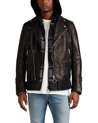 Off-White c/o Virgil Abloh Spray-paint-logo Leather Moto Jacket - Black