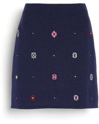 Barrie - Short Skirt In Cashmere And Cotton With Floral Motif - Lyst