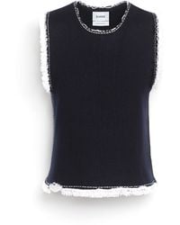 Barrie - Denim Fringed Cashmere And Cotton Top - Lyst
