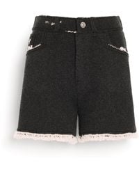 Barrie - Denim Fringed Cashmere And Cotton Shorts - Lyst