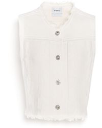Barrie - Denim Fringed Cashmere And Cotton Sleeveless Jacket - Lyst