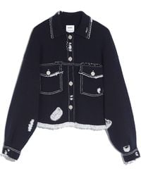 Barrie - Denim Fringed Cashmere And Cotton Jacket - Lyst