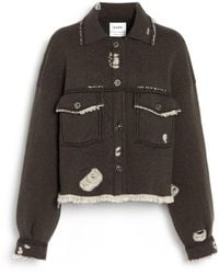 Barrie - Denim Fringed Cashmere And Cotton Jacket - Lyst