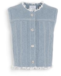 Barrie - Denim Fringed Cashmere And Cotton Sleeveless Jacket - Lyst