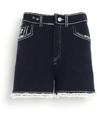 Barrie - Denim Fringed Cashmere And Cotton Shorts - Lyst