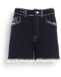 Barrie - Denim Fringed Cashmere And Cotton Shorts - Lyst