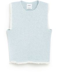 Barrie - Denim Fringed Cashmere And Cotton Top - Lyst