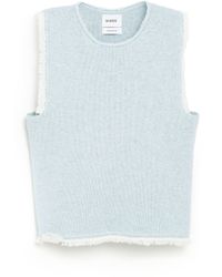 Barrie - Denim Fringed Cashmere And Cotton Top - Lyst