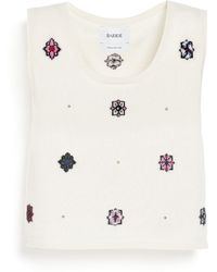 Barrie - Sleeveless Crop Top In Cashmere And Cotton With Floral Motif - Lyst