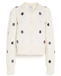 Barrie - Cardigan In Cashmere And Cotton With Floral Motif - Lyst