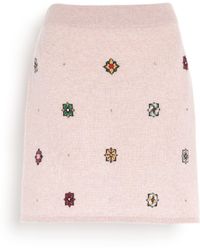 Barrie - Short Skirt In Cashmere And Cotton With Floral Motif - Lyst