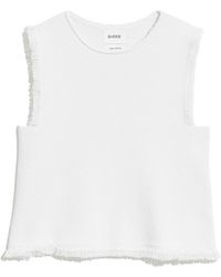 Barrie - Denim Fringed Cashmere And Cotton Top - Lyst
