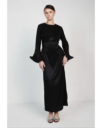 Baruni - Catmint Dress: Long Pleated Sleeve Metallic Effect Gown - Lyst