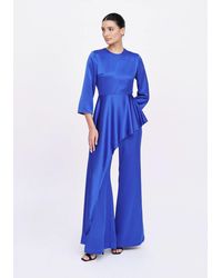 Baruni - Zz Set: Asymmetric Satin Top And Wide Leg Trousers For Weddings - Lyst