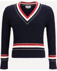 Thom Browne - Intarsia Cable-Knit V-Neck Sweater - Lyst