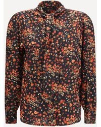 Gucci - Silk Flora Print Shirt With Neck Bow - Lyst