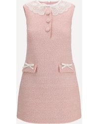 Self-Portrait - Bouclé Mini Dress With Lace Collar - Lyst