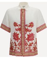 Etro - Linen Shirt With Floral Print And Short Sleeves - Lyst