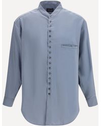 Giorgio Armani - Washed Silk Shirt With Band Collar - Lyst