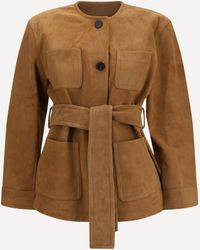 Max Mara - Suede Leather Jacket With Belt - Lyst