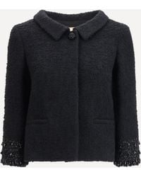Valentino - Black Wool Biker Jacket - Lyst