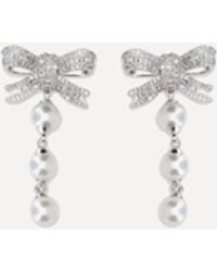 Self-Portrait - Crystal Bow And Pearl Drop Earrings - Lyst