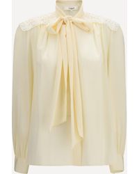 Chloé - Bow Blouse With Embroidered Shoulders - Lyst