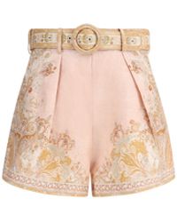 Zimmermann - Pantaloncini Lino Vita Alta Crema Floreale - Lyst