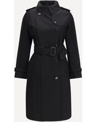 Burberry - Long Gabardine Trench Coat With Check Collar - Lyst