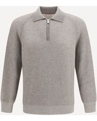 Brunello Cucinelli - Cashmere Milano Stitch Polo Sweater With Zip - Lyst