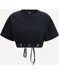 Pinko - Cropped T-Shirt With Lace-Up Detail And Western Accents - Lyst